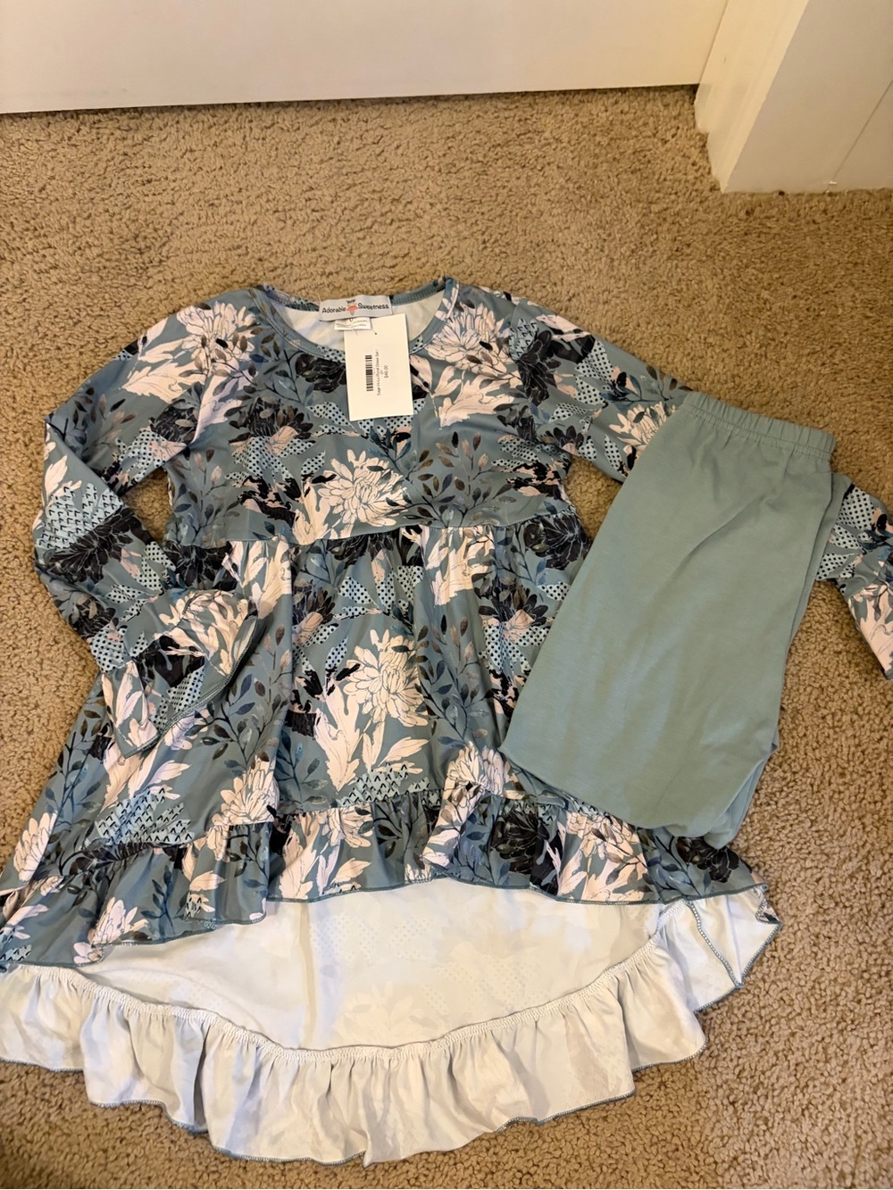 Girls' Floral High-Low Dress with Mint Leggings